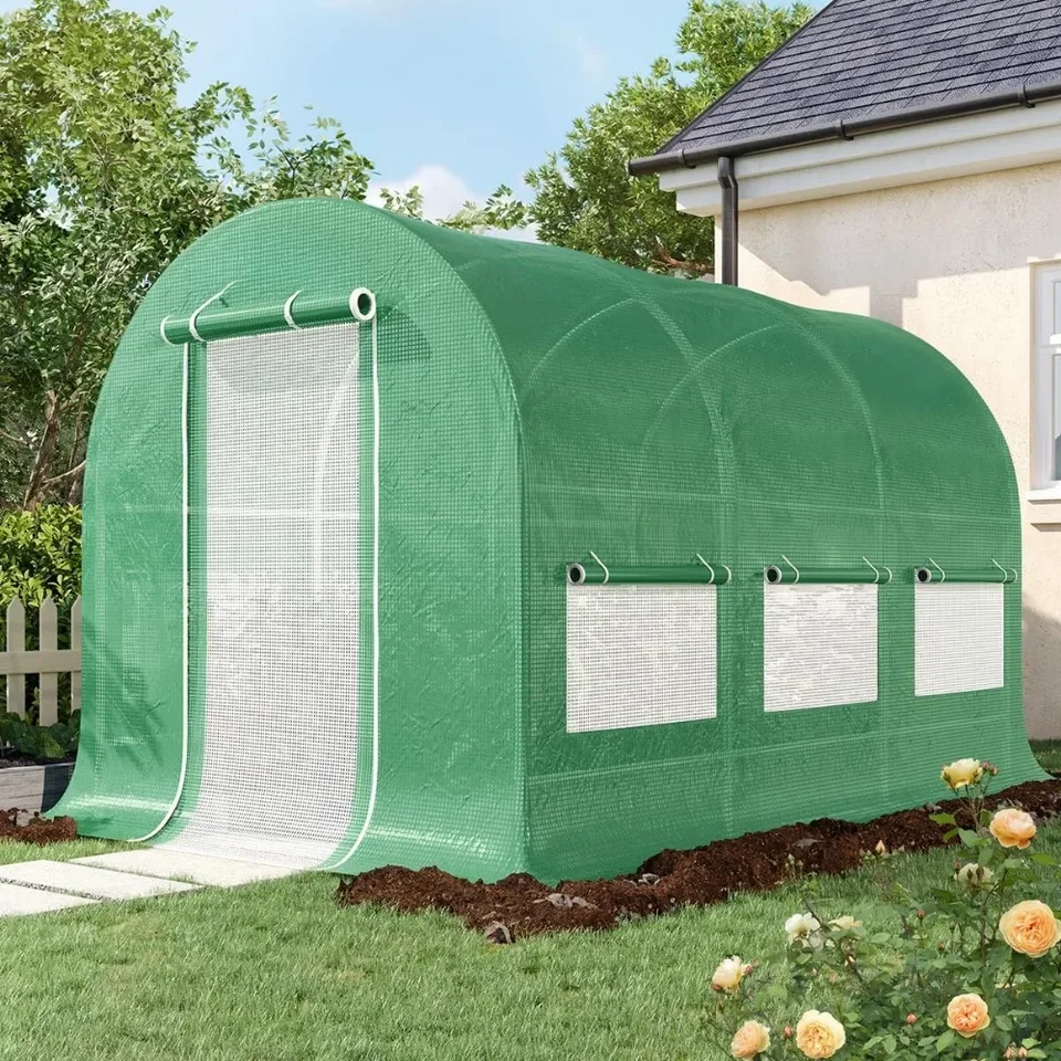 12x6.6x6.6 ft skleník pre vonku ťažká daň veľká záhrada prenosná zelená dom s PE Cover Cover Zipper Screen Door
