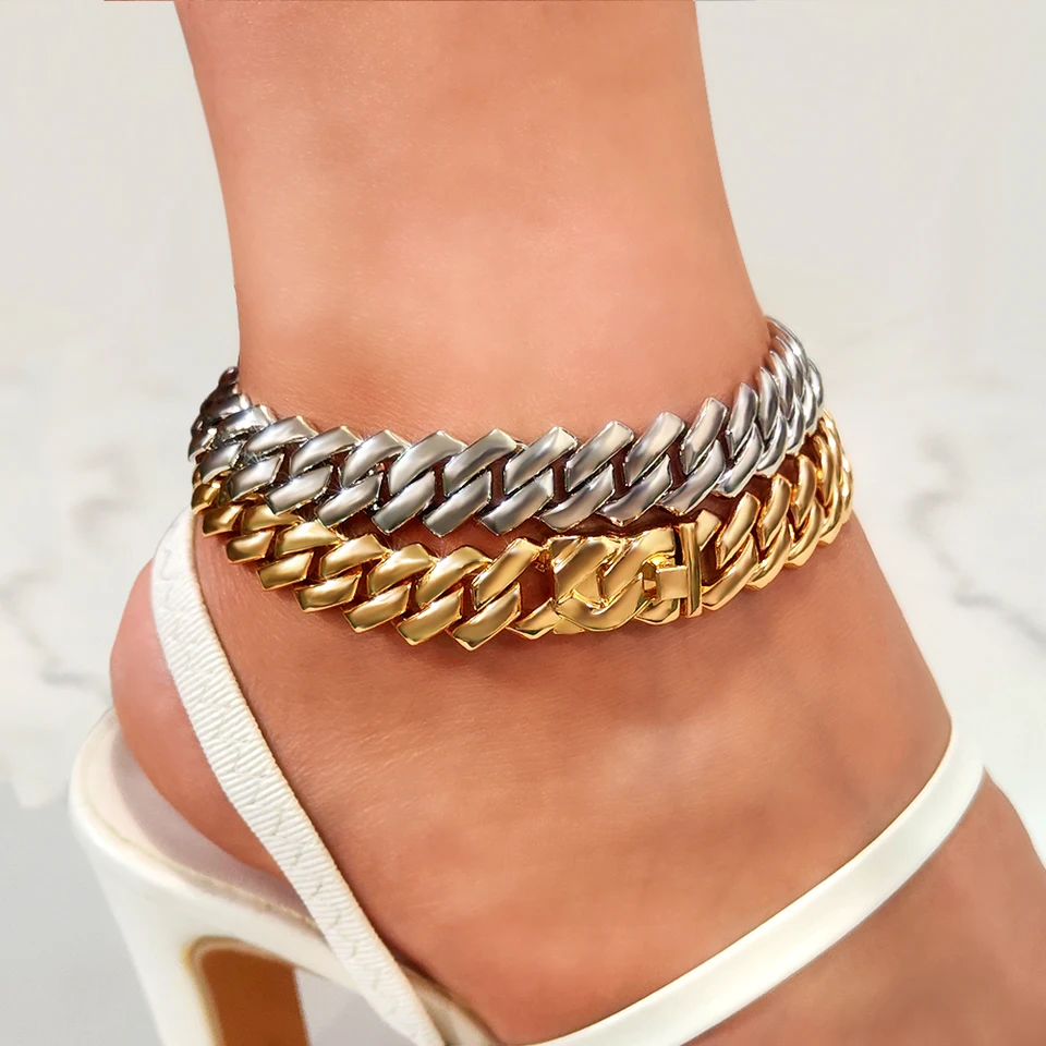13/14 mm robustný kubánsky reťazec členok pre ženy zlaté strieborné farby klasický kubánsky odkaz členkový reťazec letné sandále Anklets