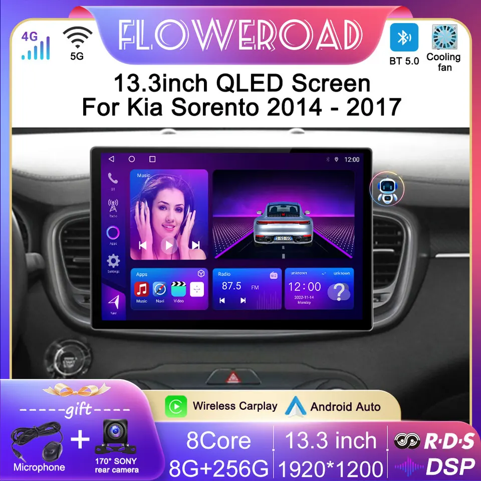 13,3 palca hlava Android 13 všetko v jednom pre Kia Sorento 3 2014 - 2017 auto video stereofónny multimediálny hráč GPS CarPlay Auto 8 GB+256 GB