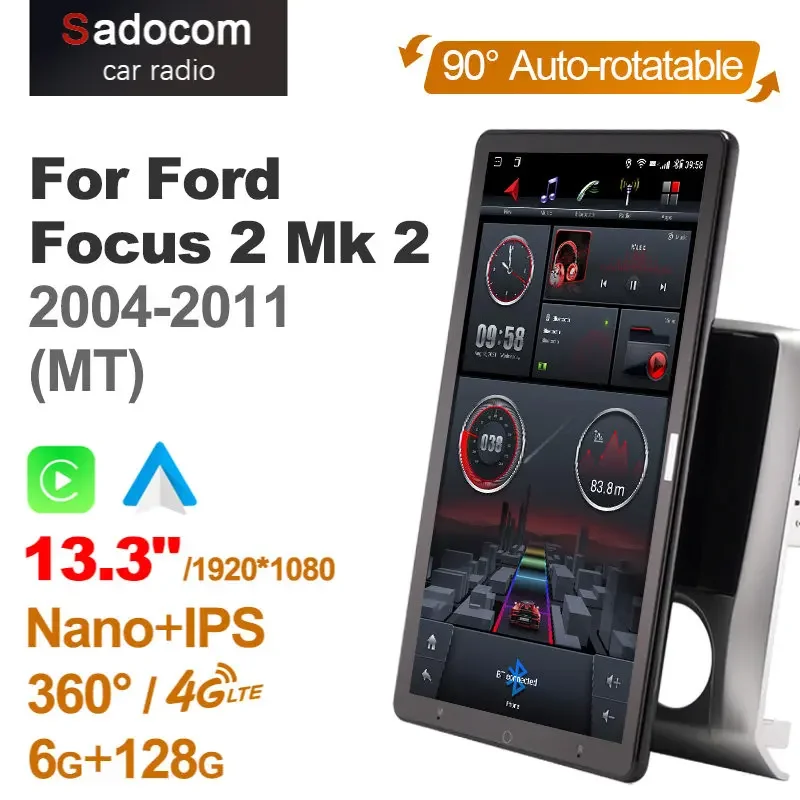 13,3 palca IPS 1080p Tesla v štýle Android 10.0 DVD Player Radio Auto pre Ford Focus 2 MK 2004-2011 7862 1920*1080 360 4G LTE