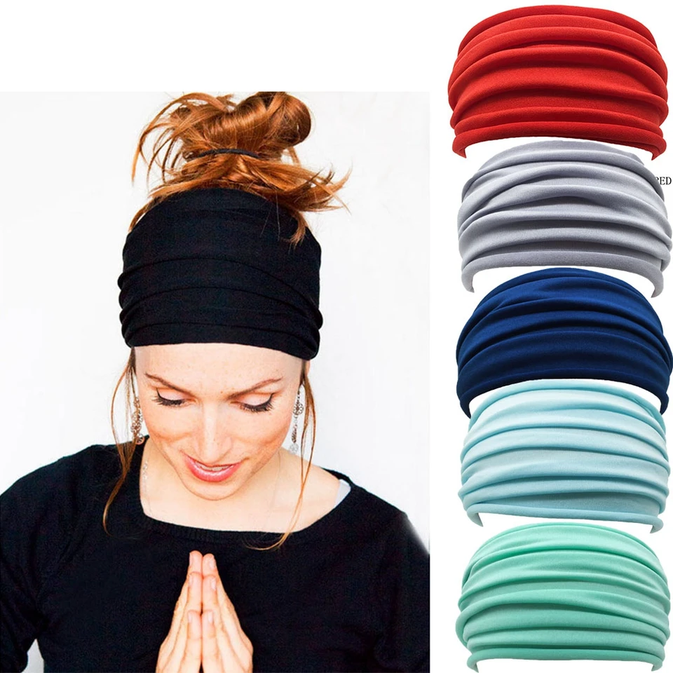 13 farieb nekĺzli elastické záhyby jogu Hairband Fashion Wide Sports Headband Running Adses At