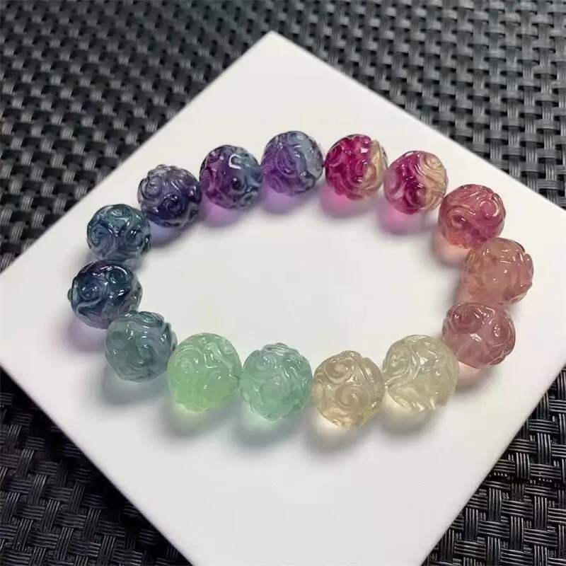 13 mm prírodný dúhový fluorit mozaikový guľôčkový náramok Gemstone Crystal Gemstone módny náramok na náramok šperky darček 1ks