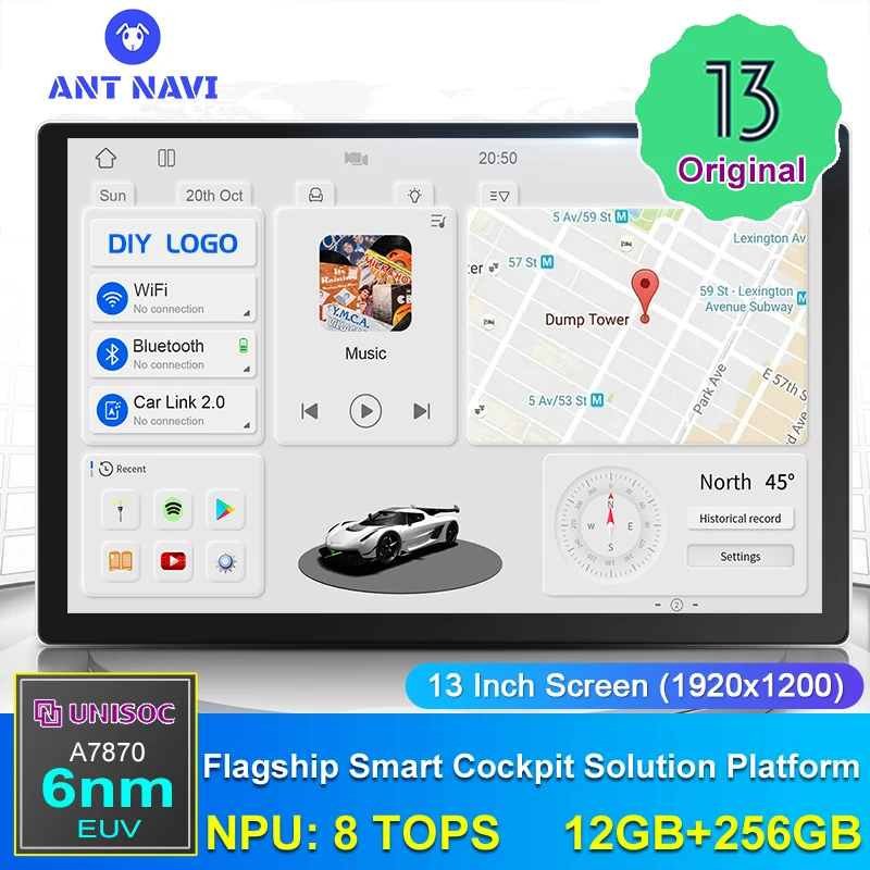 13 -palcový A7870 Android 13 Car Radio GPS Navigation Automobilový multimediálny video prehrávač bezdrôtových CarPlay Android Auto pre Universal