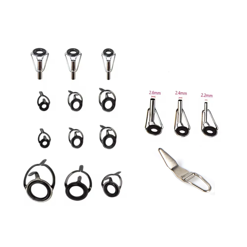 13 PCS Kovový háčkovač Rybárska tyč Hrot Holides Diy rybárska tyč Budova z nehrdzavejúcej ocele Horné oky Rings Ring Opravy Súprava