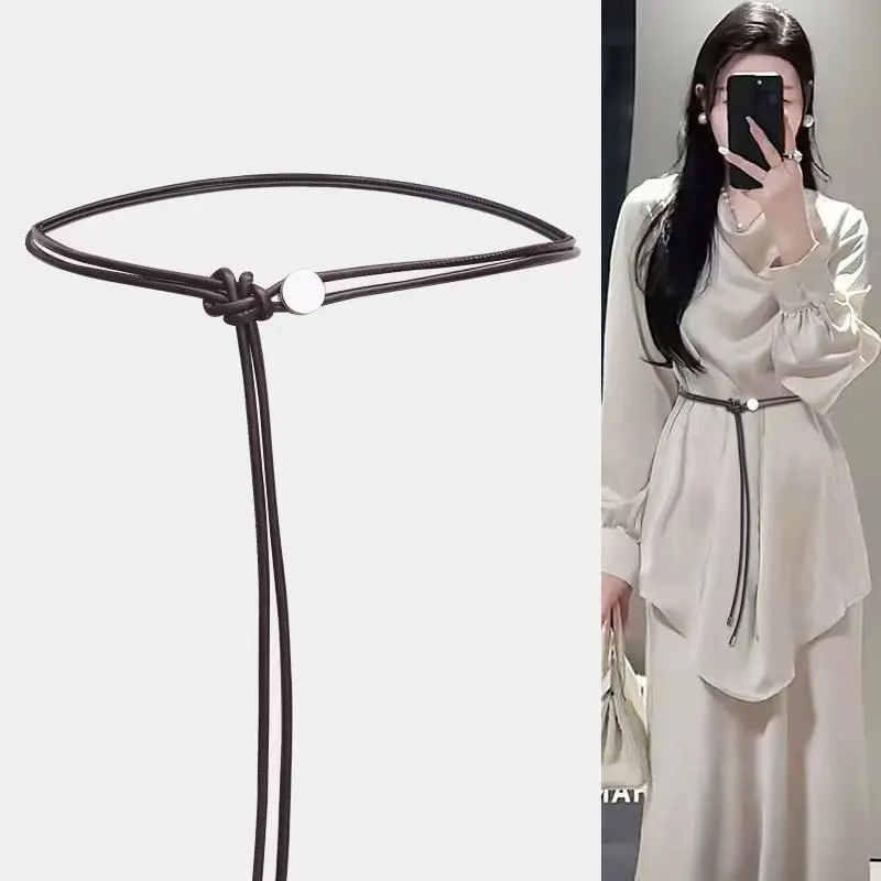 130 cm Nový ženský pásový reťazec tenký pás jednoduchý dekoráciu kravata s šatami s dlhým páovým lanom viazanými vintage šaty šnúr