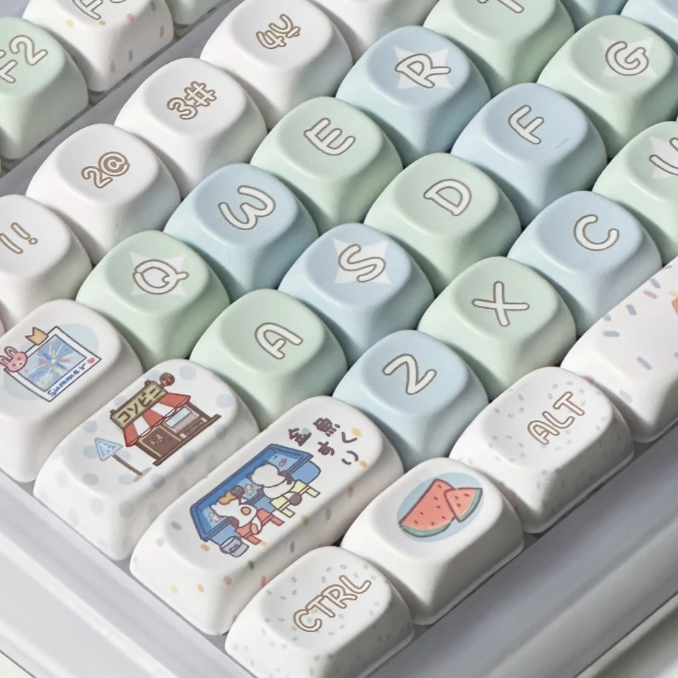 131Keys roztomilý letný festival Keycap Summer Festival Mechanická klávesnica prispôsobená DIY klávesnica biela modrá zelená japonský štýl kawaii keycap