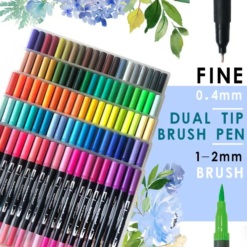 132/144/168 PCS Watercolor Brush Pen Art Marker Set Dual Tip Fineliner Nylon Bag Mager