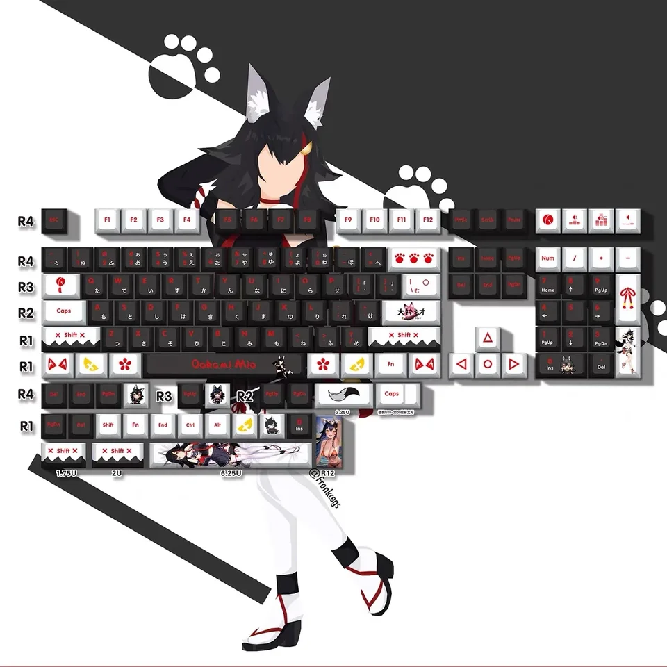 132 Klávesy Ookami Mio Keycaps PBT VTuber HOLOLIVE KRYT Kryt farbiva Sublimácia Čerešňa MX Switch Switch KeyCap Mechanická klávesnica