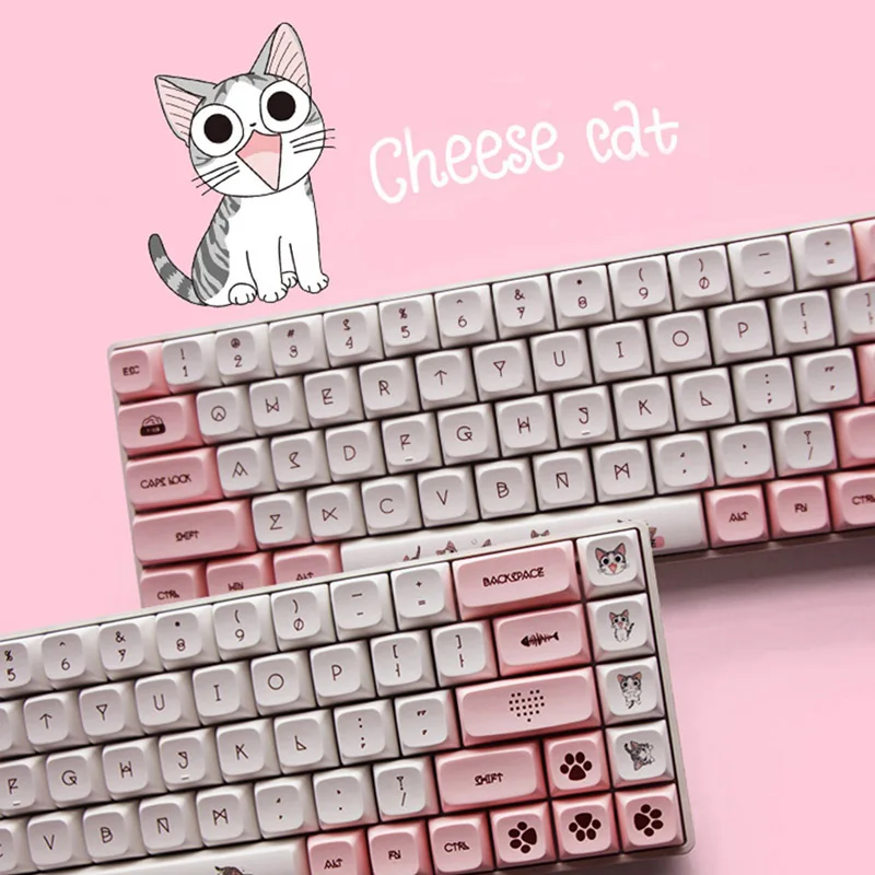 134 klávesov XDA Keycaps roztomilý CAT PBT Keycap pre hernú mechanickú klávesnicu Cherry MX Switch Farb-sub ružové čiapky XDA Profil GK61 GK61