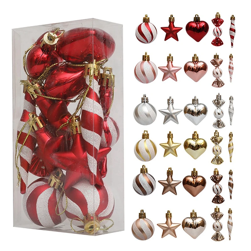13ks/box vianočné loptové ozdoby Rose Gold Candy Prívesok vianočné stromy závesný prívesok Navidad 2024 Novoročné domáce dekorácie darček