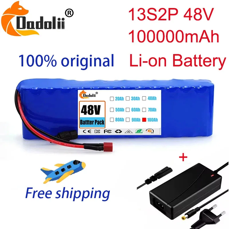 13S2P 48V 100000MAH 100AH ​​lítium-iónovej batérie s 250 W 350W 500W 750W 1000 W BMS a bezplatná 54,6 V nabíjačka