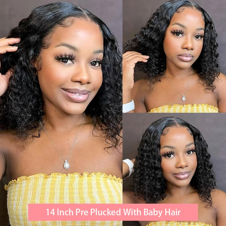 13x4 13x6 Brazílsky remy hlboký vlnový čipka predná parochňa vopred prehodená 5x5 bez Gluelessu Loose Curly Short Bob Wig 250% pre ženy