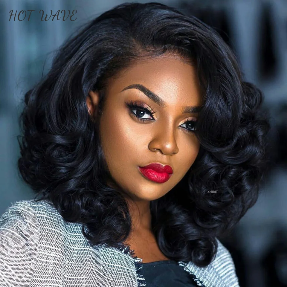 13x4 Body Wave Bob Bob Parochňa 12 palcov ľudských vlasov Lace Lace predné parochne vopred vyhodené voľné vlnité bobové parochne pre ženy 180% hustota bobových parochní