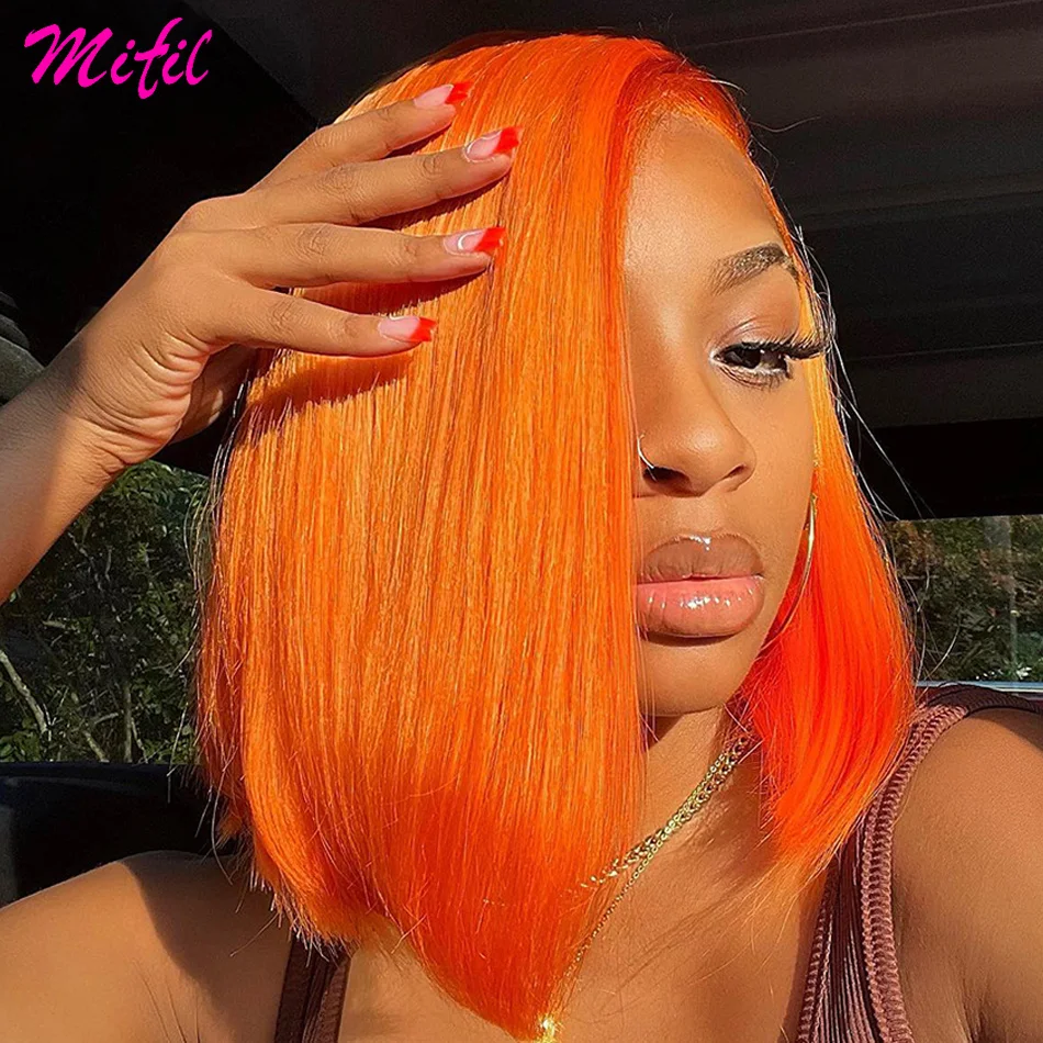 13x4 Ginger Orange Short Bob Lace predné ľudské vlasové parochne pre ženy vopred vyhodené priehľadné farebné čipky Čelné parochne ľudské vlasy