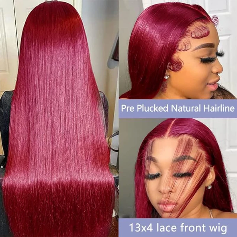 13x4 HD čipky čelné parochne Parochne ľudské vlasy bez glue parochne ľudské vlasy Burgundské čipky predné parochne Parochne ľudské vlasy vopred vytrhnuté rovno