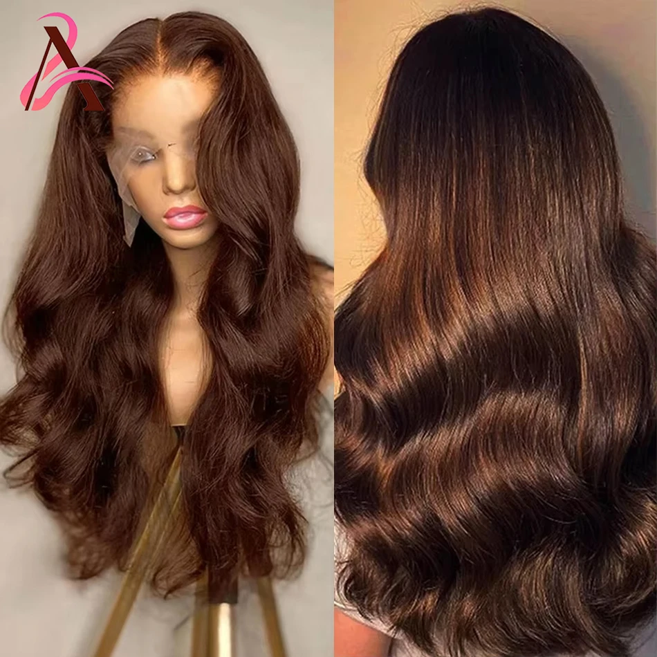 13x4 čokoládová hnedá farba HD Lace predné ľudské vlasové parochne pre ženy v vlne tela 13x6 360 Priehľadná čipka pred čelnou parochňou vopred.