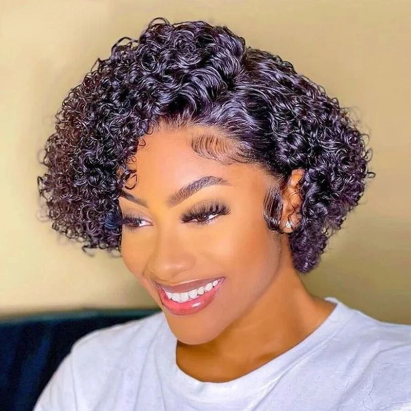 13x4x1 t časť Lace Short Bob Parochňa Pixie Cut Curly Ware Parochňa ľudské vlasy parochňa Parochňa prírodná čierna farba pre ženy