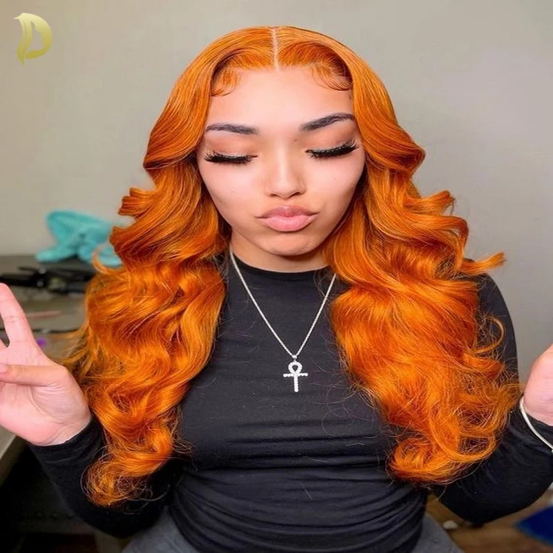13x6 HD Body Wave Lace Čestné parochne ľudské vlasy 100% 350 zázvorovo oranžový brazílsky 13x6 Ľudské vlasy 13x4 čipky predné ľudské vlasy parochňa