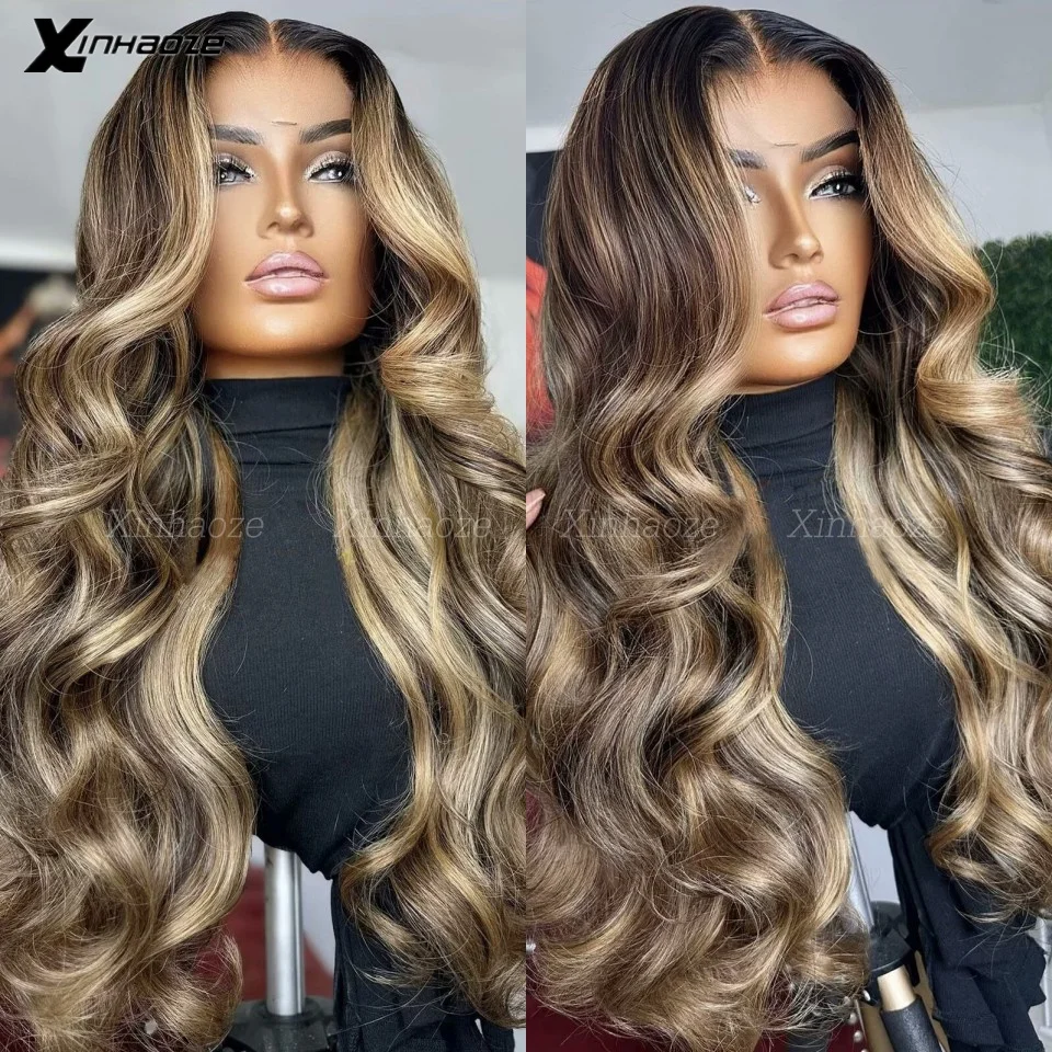 13x6 čipky čelná parochňa zvýraznite hnedú blondínku vlny Brazílske HD Priehľadné hodvábne hodvábne čipky Uzavretie Parochne pre ženy pred prasknutím