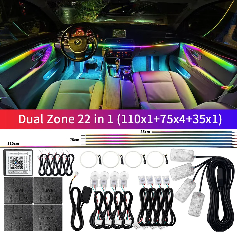 14.14/18/22 v 1 LED auto LED ACONSKÉ LISTLY 213 64 Color RGB Symphony Streamer Bluetooth Dúhové akrylové prúžky Atmosféra Súprava atmosféra
