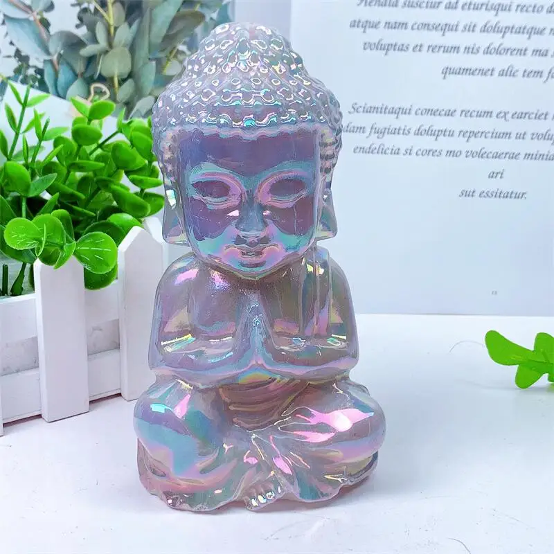 14.5 cm Prírodný aura ružový kremeň Buddha Mini vyrezávaný fengshui krištáľový socha remeselnícka liečivá gemstone dekorácia domácej kancelárie 1ks 1ks