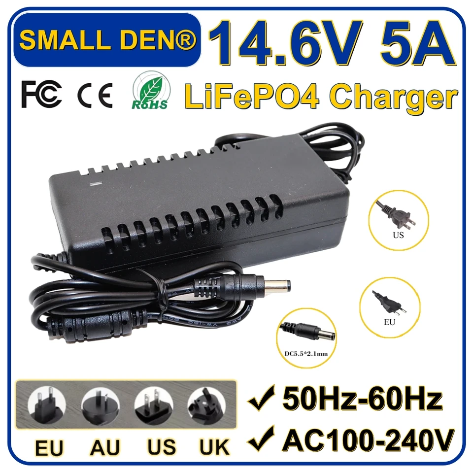14,6V 5A LifePO4 nabíjačka batérií AC100-240V 12V 12,8V 14.4V 4S