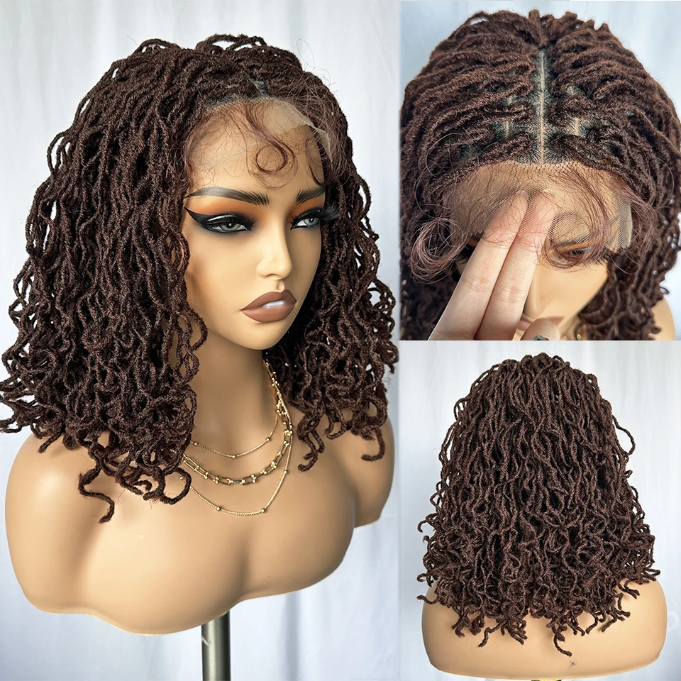 14 -palcový syntetický vrkôt parochňu 4x4 čipky čelných kučeravých lokalov Dark Burgundsko Veľké rozlúčkové priestory Twist Dreadlock Dreadlock pre čierne ženy