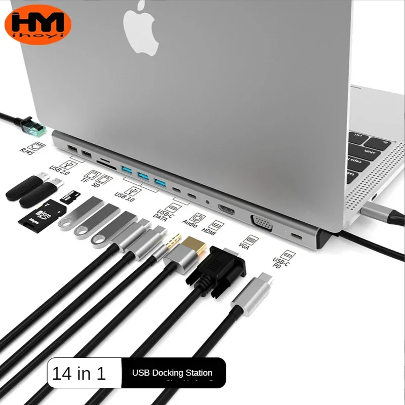 14-v-1 Docking Station Type-C USB HUB Multifunkčný náboj Dock Station USB 3.0 Hub Docking for Xiaomi Lenovo MacBook