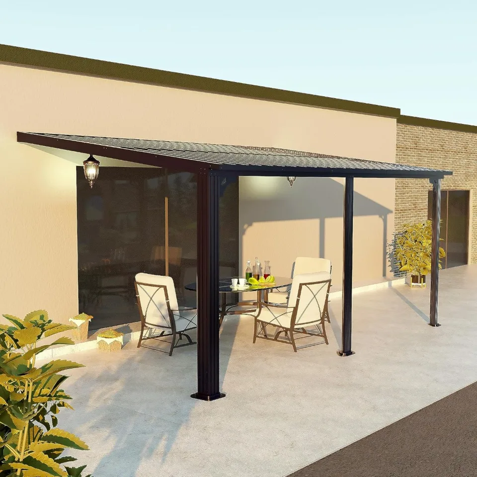 14 'x 10' na stenu na stenu na stenu s hliníkovým rámom ， odtokový systém, sklonená strecha, terasa altánok pergola pre vonkajšie