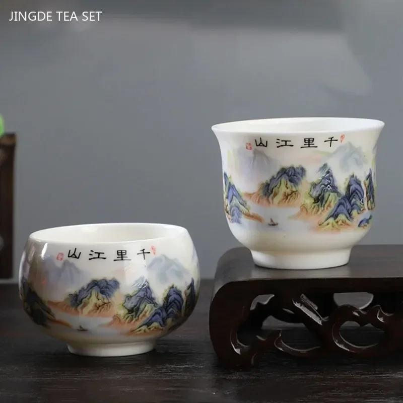 140 ml biele porcelán Master Cup Domácnosť ručne maľovaná keramická šálka prenosná cestovná osobná meditácia šálka čajového sada dodávky