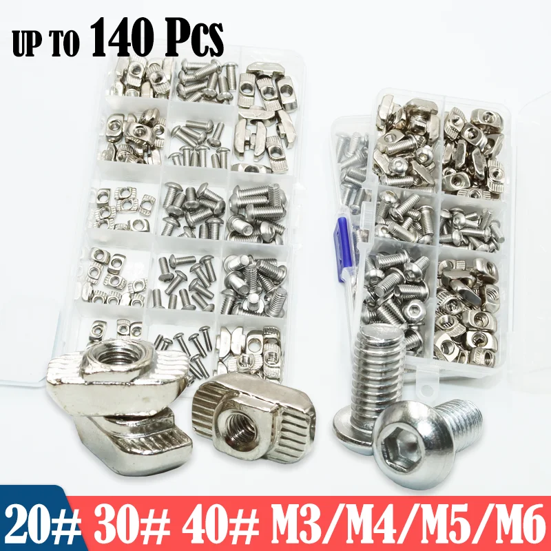 140p/nastavená šesťhranná skrutka a slot T-Nut Sliding T Hammer Drop in Connector 2020 3030 40 Hliníkový profil Allen Furniture Pruš