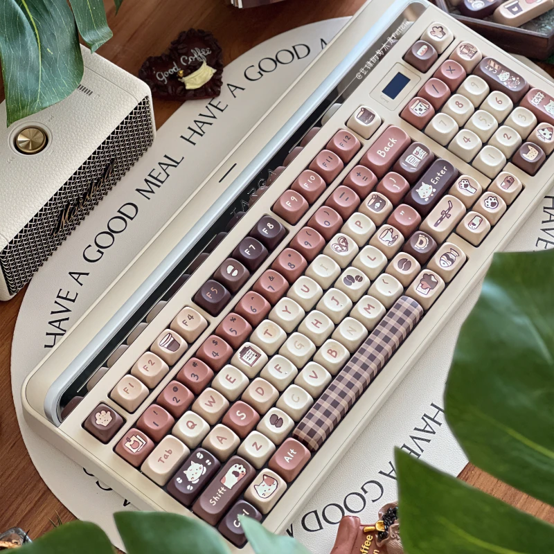 141 klávesov/nastavte roztomilý meow keycap káva farebná keycap profil MOA Profil PBT Keycap pre MX Switch Mechanical Keyboard DIY Game Custom Darček