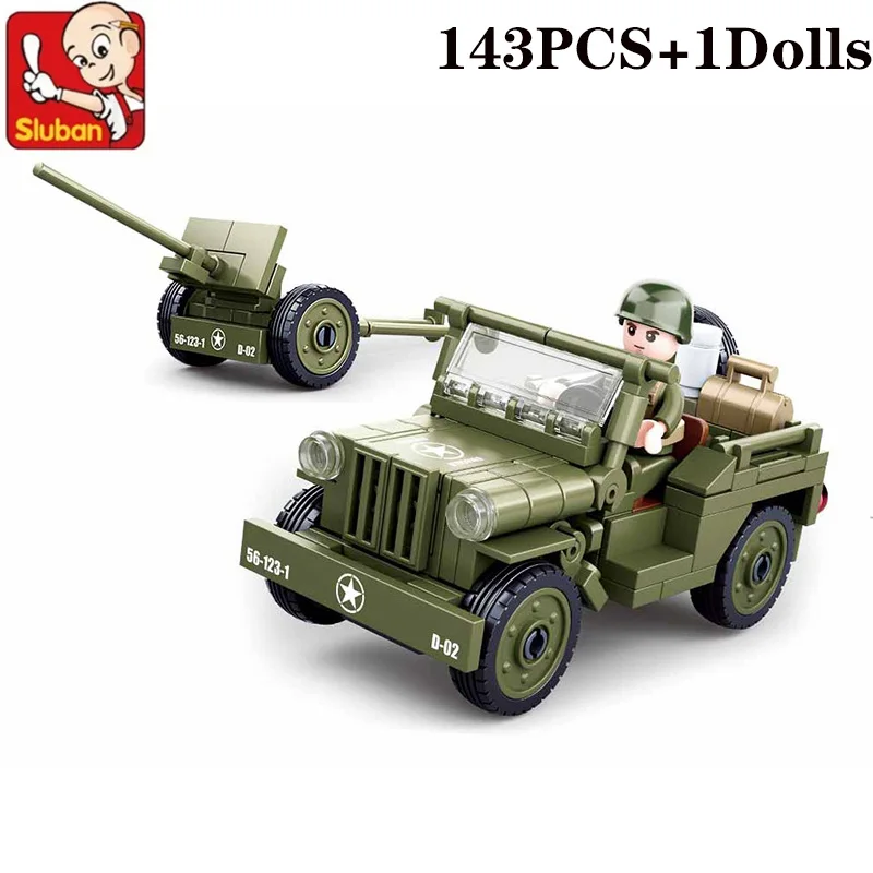143ks Vojenské vozidlo WW2 Normandy pristátie Willys Building Blocks Army Soldier Car Classic Model Model tehly sada detských hračiek