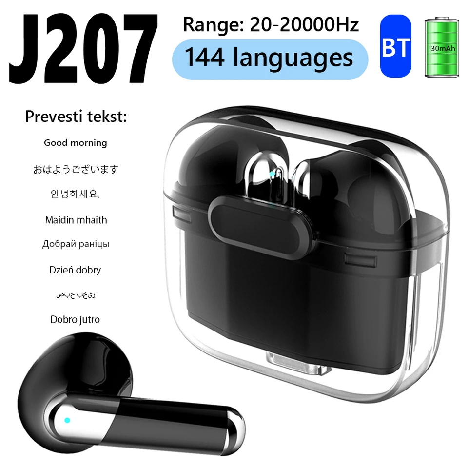 144 jazykov prekladové slúchadlá v reálnom čase s aplikáciou Bluetooth-kompatibilnými 5.3 v priehľadnom prípade pre cestovné podnikové vzdelávanie