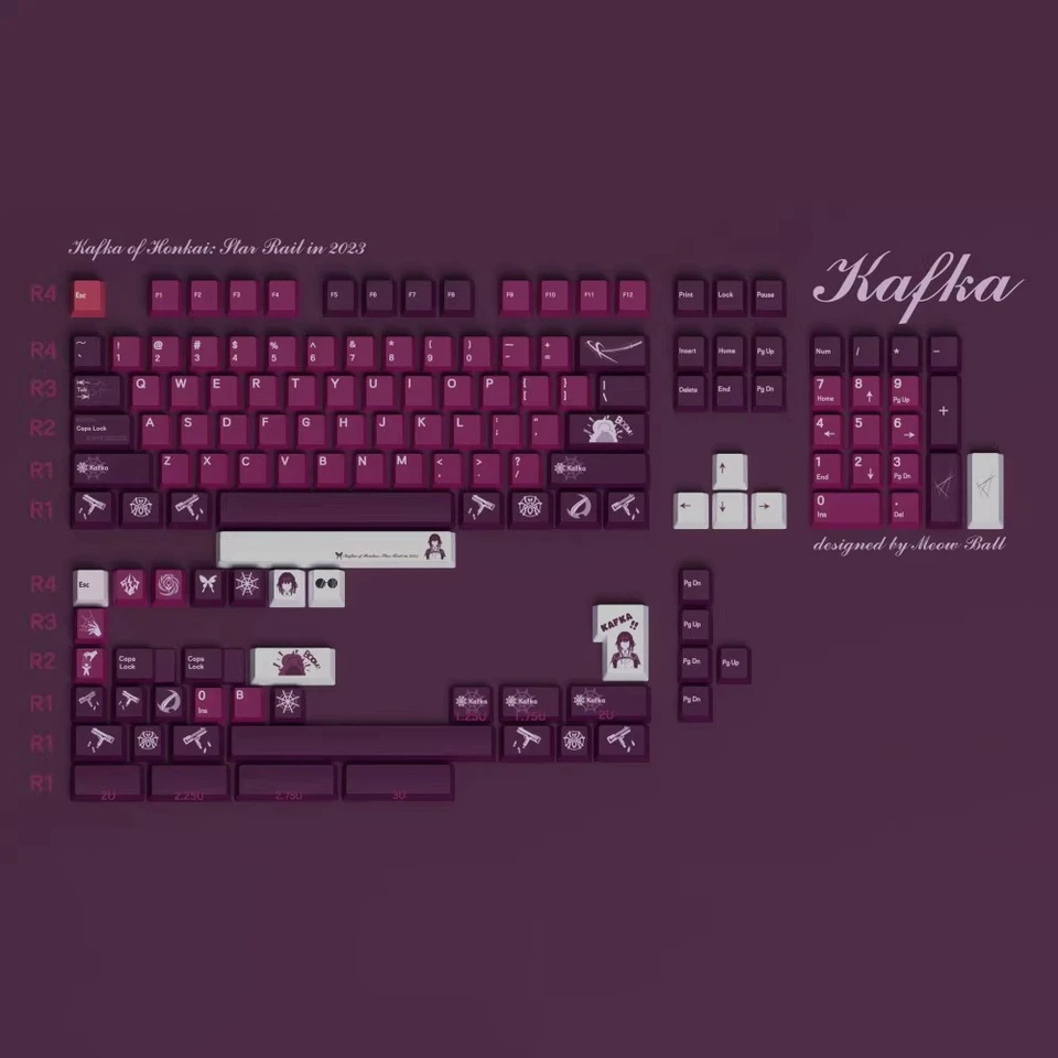 144 kľúče/set Honkai Star Rail Kafka Keycaps PBT Dye Sub Gaming Caps