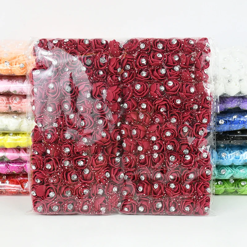 144ks 2cm umelý kvet s kamienokmi penou ružové hlavy kytica na svadobné domáce dekorácie DIY Scrapbooking Crafts Vianoce veniec