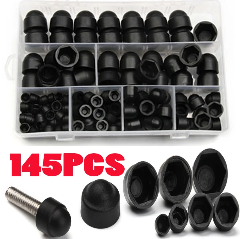 145ks šesťuholníkové matice skrutky skrutiek skrutiek Nylon Acorn Matica Hex Hex Hex Cover Ochranné šesťuholníky skrutky skrutky M4/5/6/8/10/12