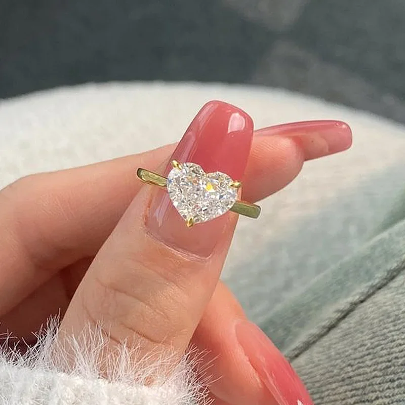 14k Gold Queen Heart Lab Diamond Ring 100% Real 925 Sterling Silver Engagement Wedding Band Rings pre ženy sľubné šperky
