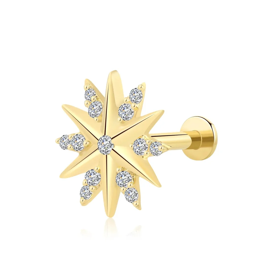 14k Solid Gold bez závitu Sea Star Labret Stud s kameňom Cz