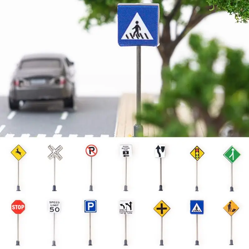 14ks/set 1/87 Model Model Mini dopravné značky budova piesočné tabuľky Model príslušenstvo Micro Krajina dekorácie cestnej značky Road Road