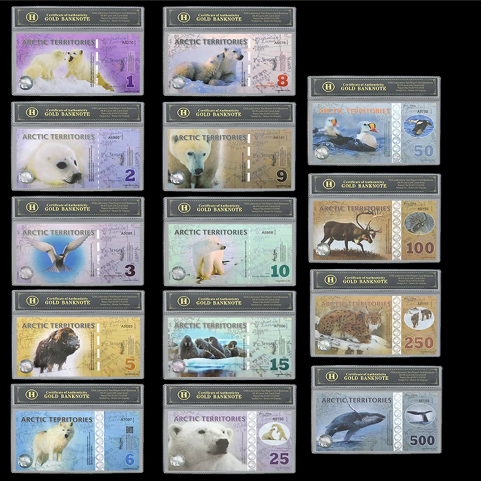 14ks/set Arctic BankNotes Kompletná sada 14 rôznych nominálnych hodnôt 1 2 3 5 6 8 9 10 15 25 50 100 250 500 Dollar Doprava zdarma