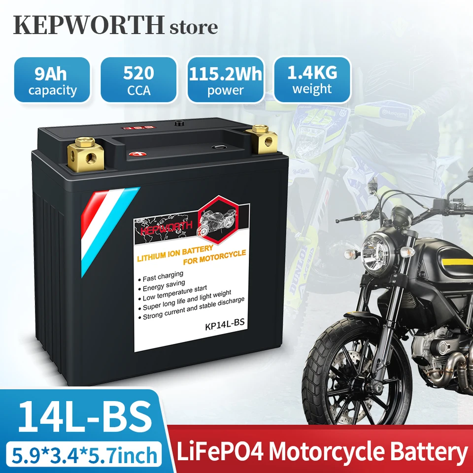 14L-bs lítiová motocyklová batéria 12 V 9AH 520CCA LIFEPO4 Powersports BATKÉRIE Vstavané BMS pre ATV UTV 4 Wheeler Quad YTX14L-BS