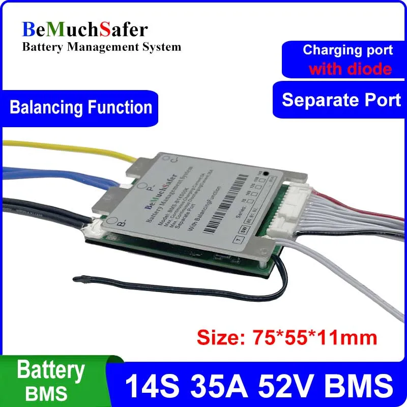 14S 35A 52V batéria BMS s vypínačom na vyvažovanie/vypnutí