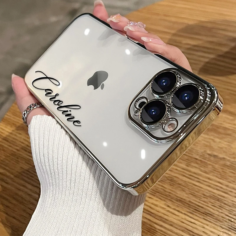 15 16 Pro Max Personalizované prispôsobené meno pre iPhone 16 15 14 13 12 11 11 Pro Max Plating Transparent Clear Cover 16 Pro Max