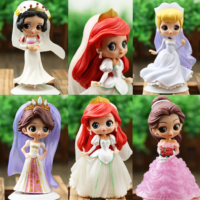 15-17cm Disney Q Pohriežka morská panna Belle Ariel Popoluška princezná figúrky Červené vlasy Svadobné PVC Model Dolls Hračky tortu tortu darček