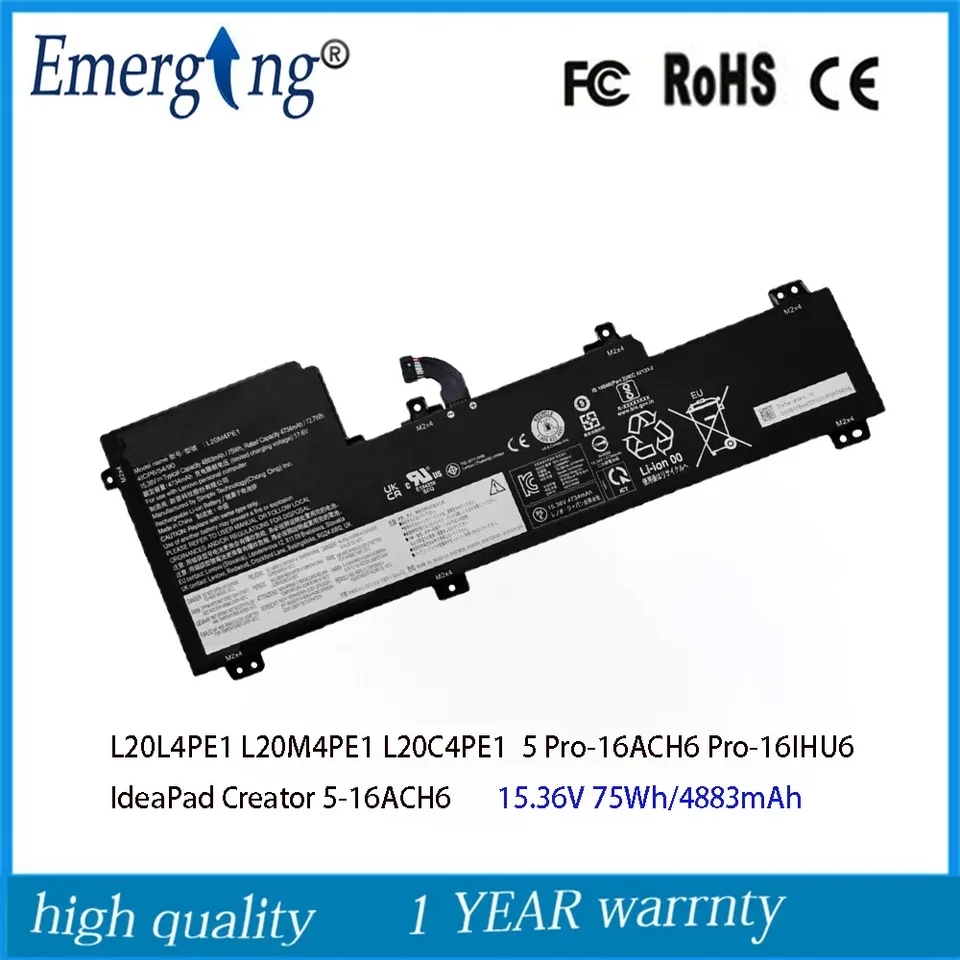 15,36V 75WH NAPOHLASŤA BATTERICKÁ BATTER LI0L4PE1 L20M4PE1 L20C4PE1 pre Lenovo IdeaPad 5 Pro-16 ACh6 ARH7 SB11B66553