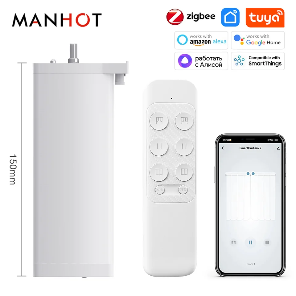 15 cm tuya wifi/zigbee inteligentné elektrické opona Motor Intelligent s 2 -kanálom diaľkovým hlasovým ovládaním Alexa Google Home Assistant