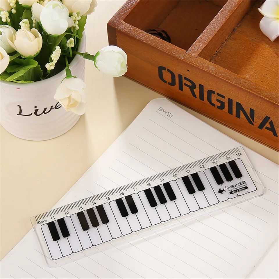 15 cm čierna biela roztomilá hudobná poznámka Piano priehľadné plastové rovné vládcovia kresliace meracie vládne študentské papiere