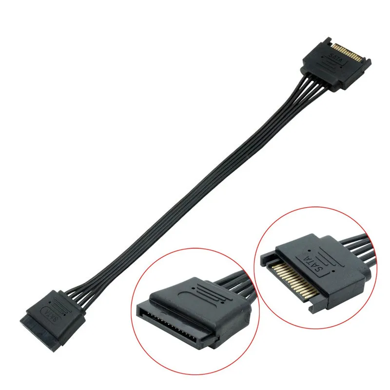 15-kolík SATA napájací kábel, SATA MASE AME ŽENÁ KÁBLA, predĺženie napájacieho kábla SATA 5-drôtené 0,2 m, 0,3 m, 0,6 m, 1 m