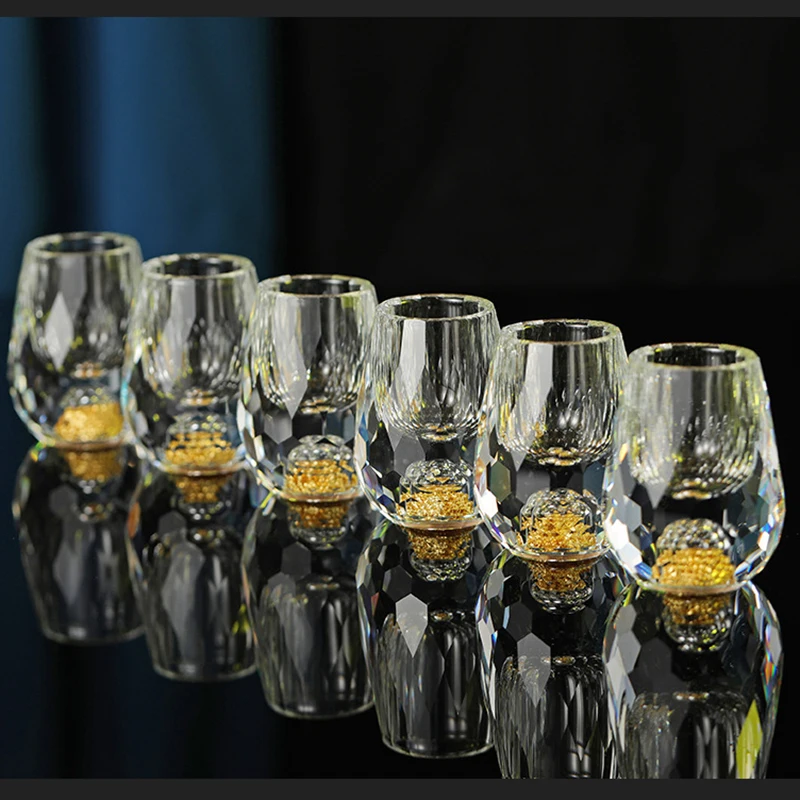 15 ml 6ks set klasický dvojvrstvový sklenený sklenený pohár na víno Priehľadné zlatá fólia cudzie víno šálka whisky liehoviny tequila šálky darčeky